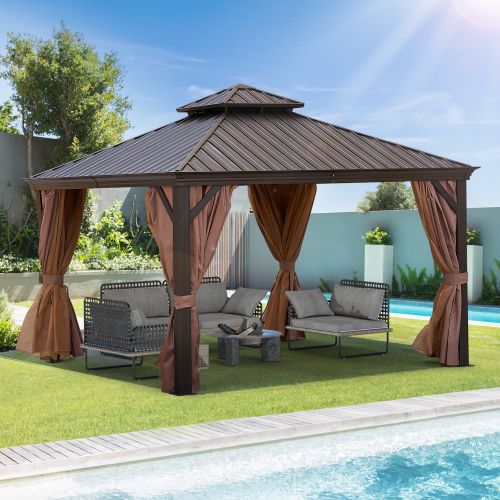 12' x 12' Outdoor Gazebo with Double-Tier Hard Top, Aluminum Frame and Steel Canopy, Ideal for Patio, Garden, and Backyard