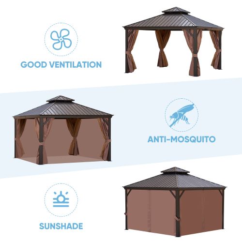 12' x 12' Outdoor Gazebo with Double-Tier Hard Top, Aluminum Frame and Steel Canopy, Ideal for Patio, Garden, and Backyard