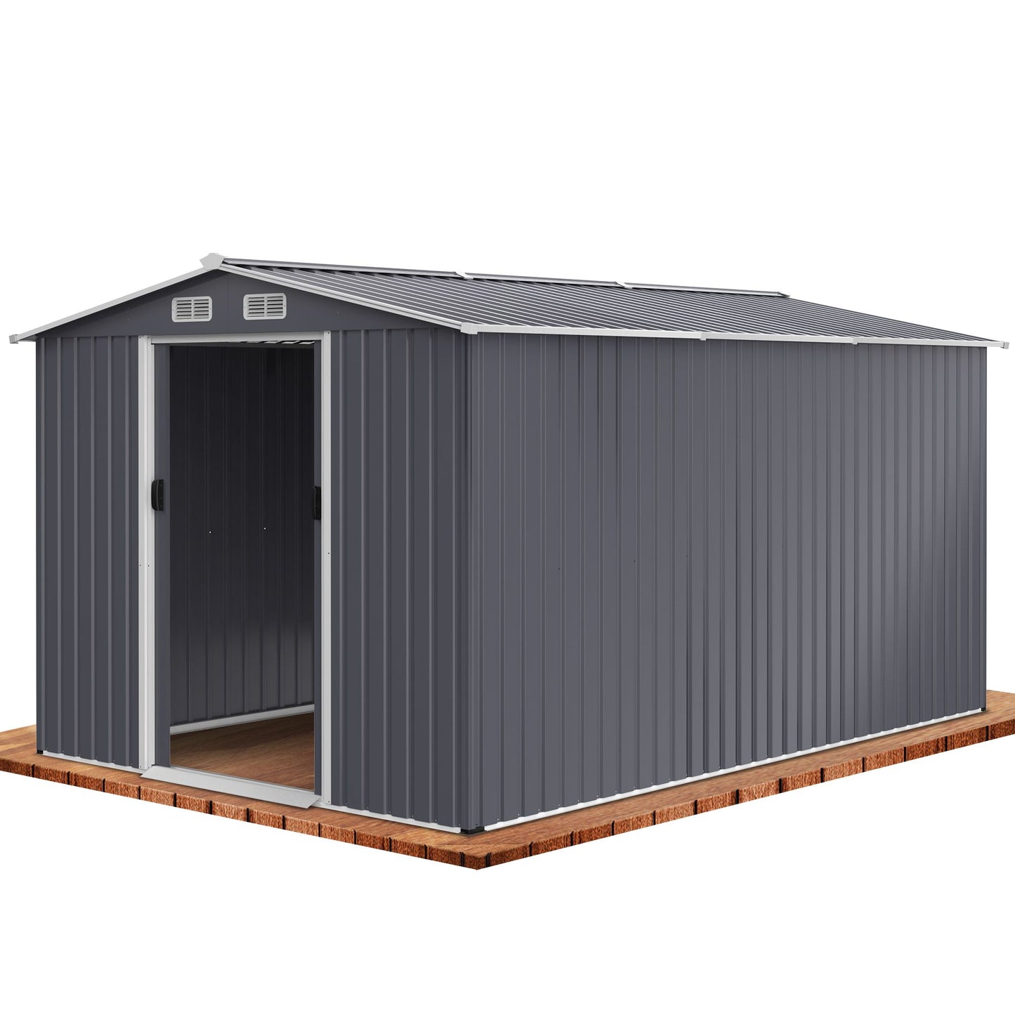 12' x 8' Outdoor Metal Garden Shed with Sliding Doors & Air Vent