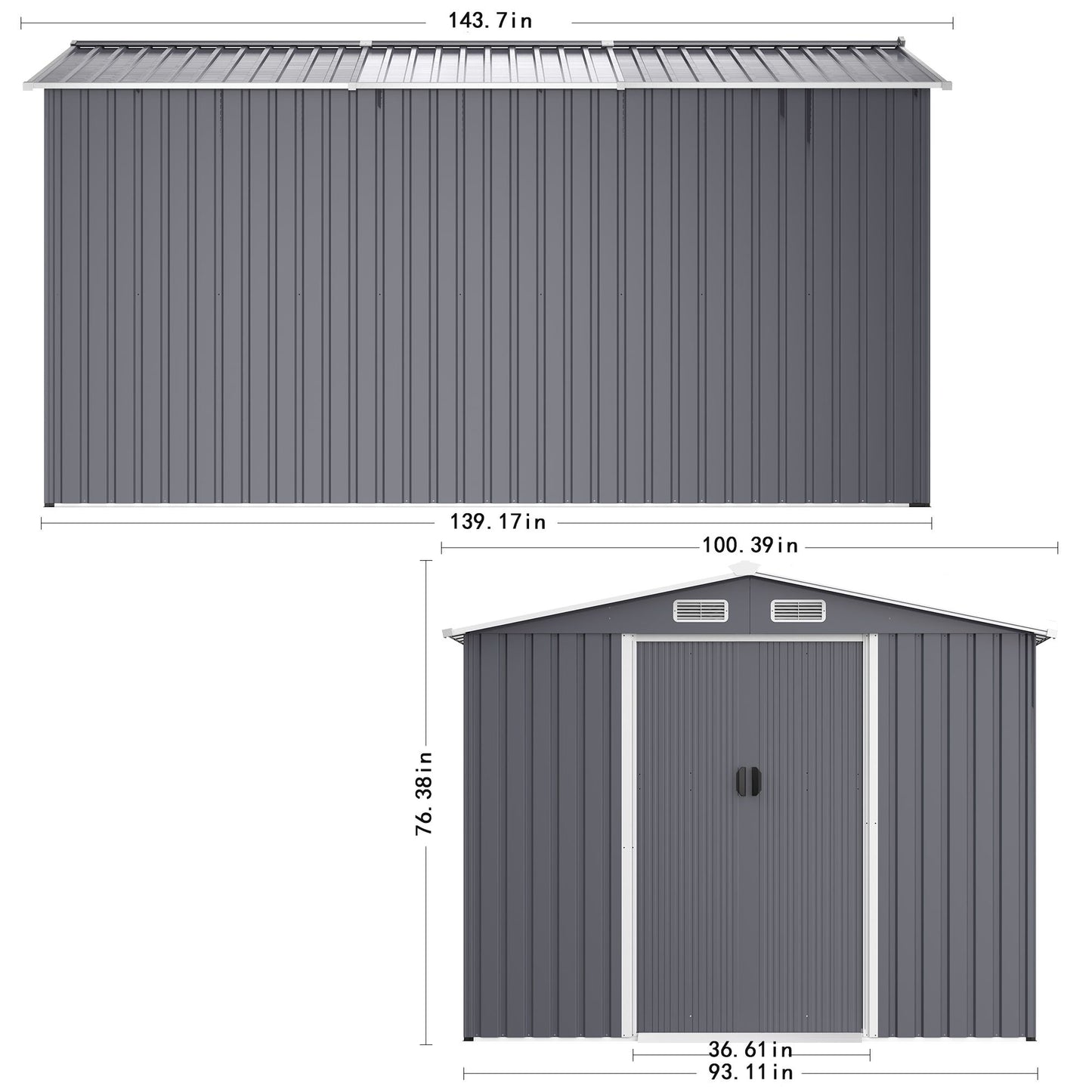 12' x 8' Outdoor Metal Garden Shed with Sliding Doors & Air Vent