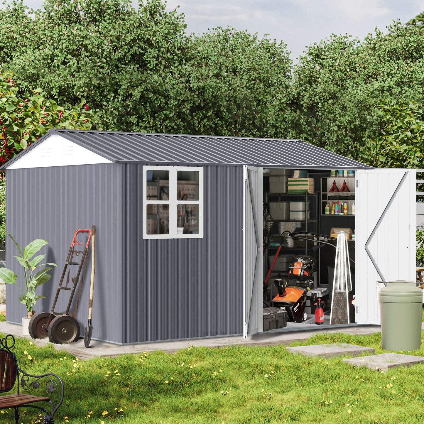 12' x 8' Outdoor Metal Storage Shed, UV-Resistant & Weatherproof Design