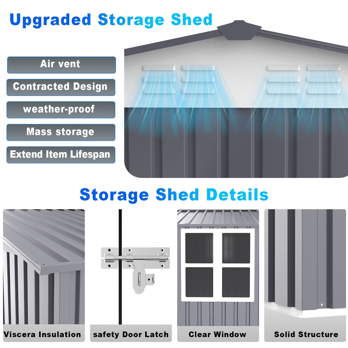 12' x 8' Outdoor Metal Storage Shed, UV-Resistant & Weatherproof Design