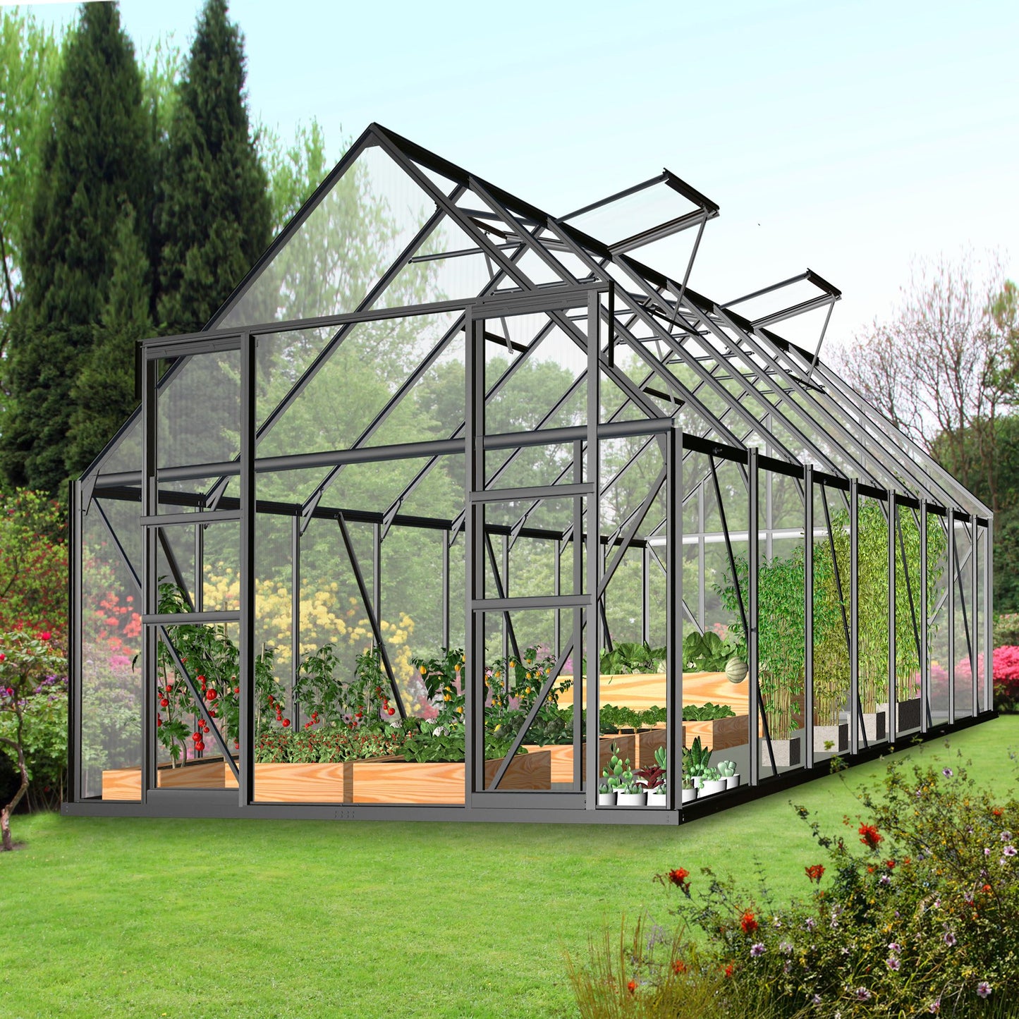 12' x 8' Polycarbonate Walk-In Greenhouse, Sliding Doors, Adjustable Vents, Aluminum Frame