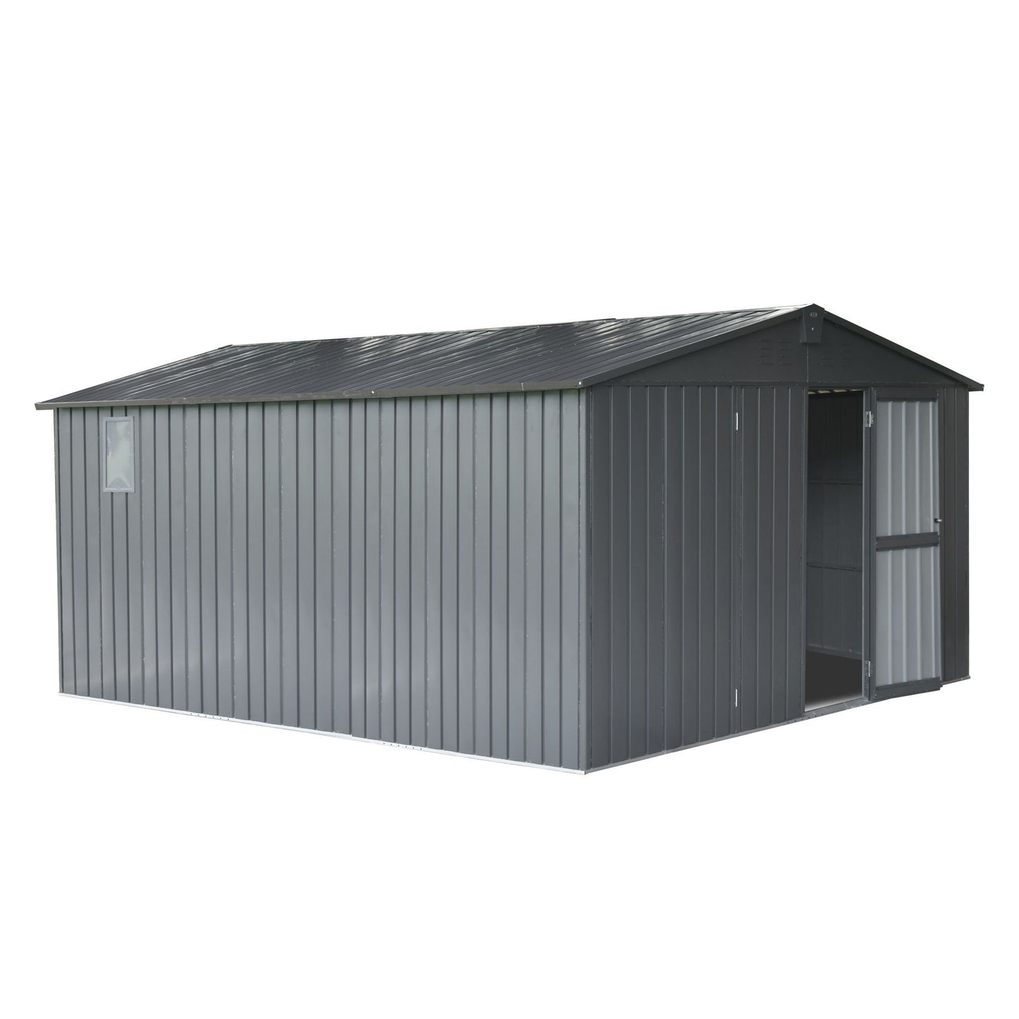 12.5' x 11' Large Metal Storage Shed, Galvanized Steel Frame, Ventilated, with Double Doors