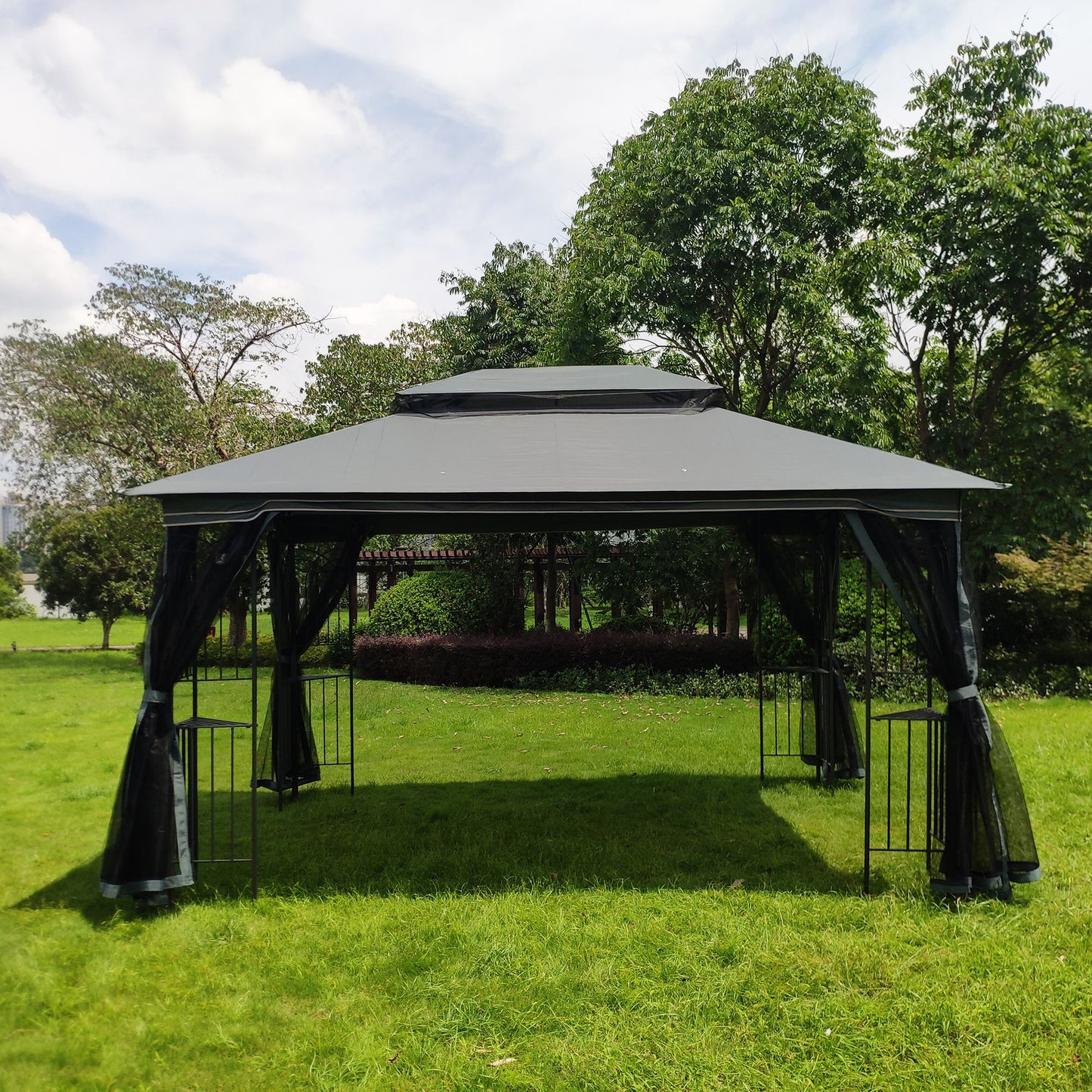 13' x 10' Outdoor Patio Gazebo with Double-Tiered Roof, Removable Mesh Screen, and Mosquito Net, Suitable for Lawn, Garden, Backyard, and Deck