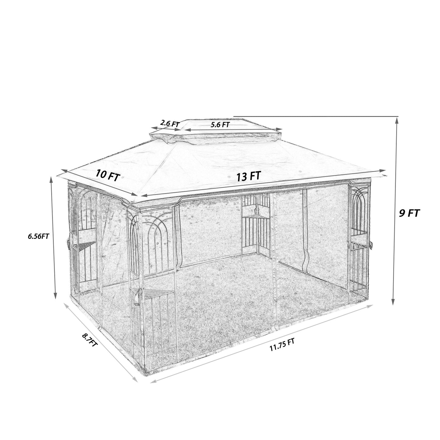 13' x 10' Outdoor Patio Gazebo with Double-Tiered Roof, Removable Mesh Screen, and Mosquito Net, Suitable for Lawn, Garden, Backyard, and Deck