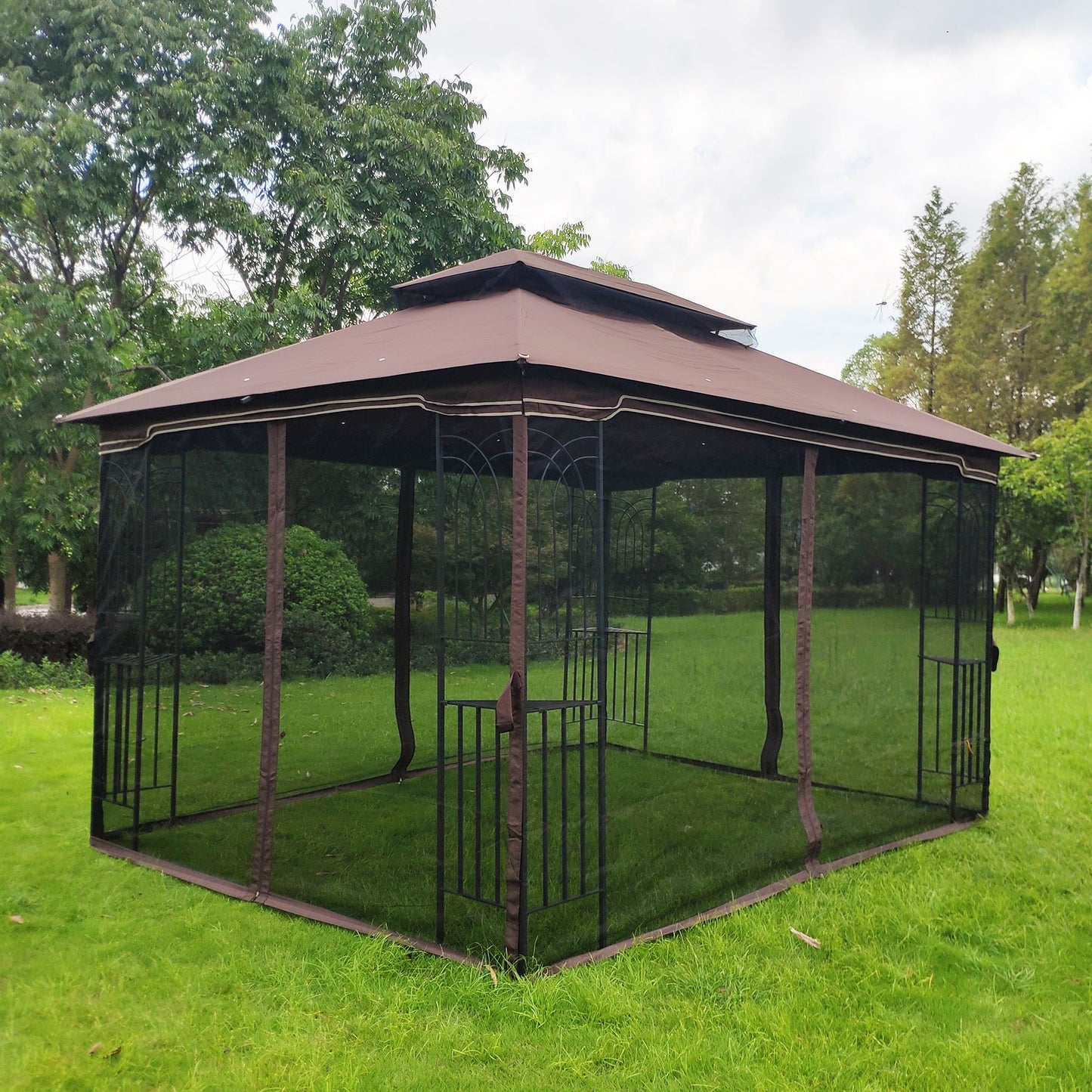 13' x 10' Outdoor Patio Gazebo with Double-Tiered Roof, Removable Mesh Screen, and Mosquito Net, Suitable for Lawn, Garden, Backyard, and Deck