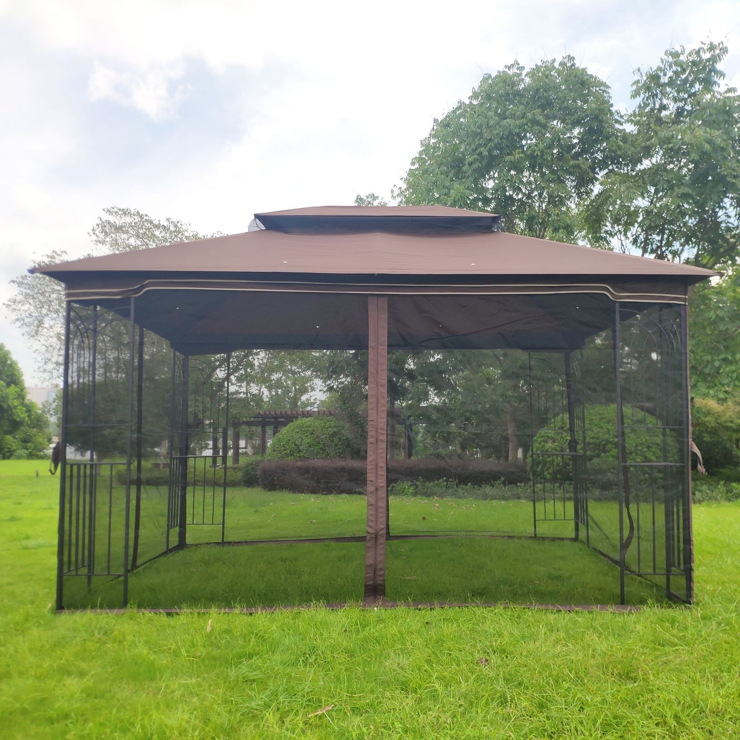 13' x 10' Outdoor Patio Gazebo with Double-Tiered Roof, Removable Mesh Screen, and Mosquito Net, Suitable for Lawn, Garden, Backyard, and Deck