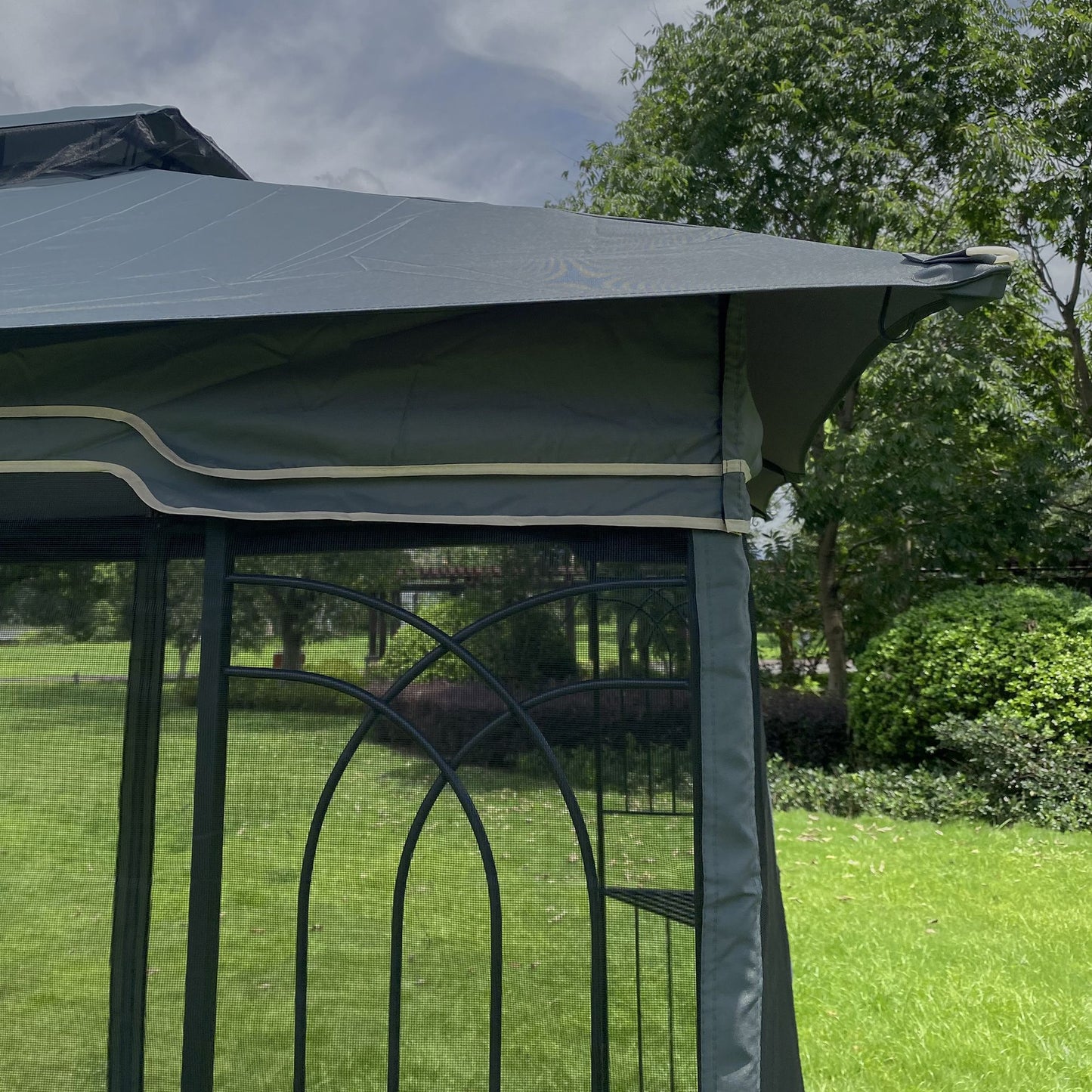 13' x 10' Outdoor Patio Gazebo with Double-Tiered Roof, Removable Mesh Screen, and Mosquito Net, Suitable for Lawn, Garden, Backyard, and Deck