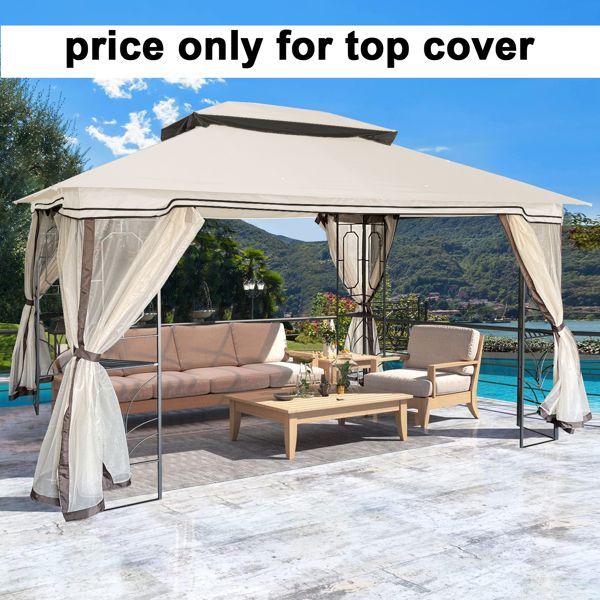 13' x 10' Patio Double Roof Gazebo Replacement Canopy Top, Beige