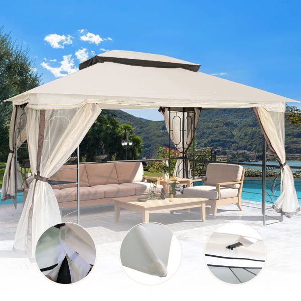 13' x 10' Patio Double Roof Gazebo Replacement Canopy Top, Beige
