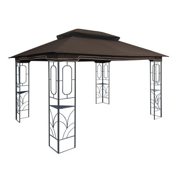 13' x 10' Patio Double Roof Gazebo Replacement Canopy Top Fabric, Brown
