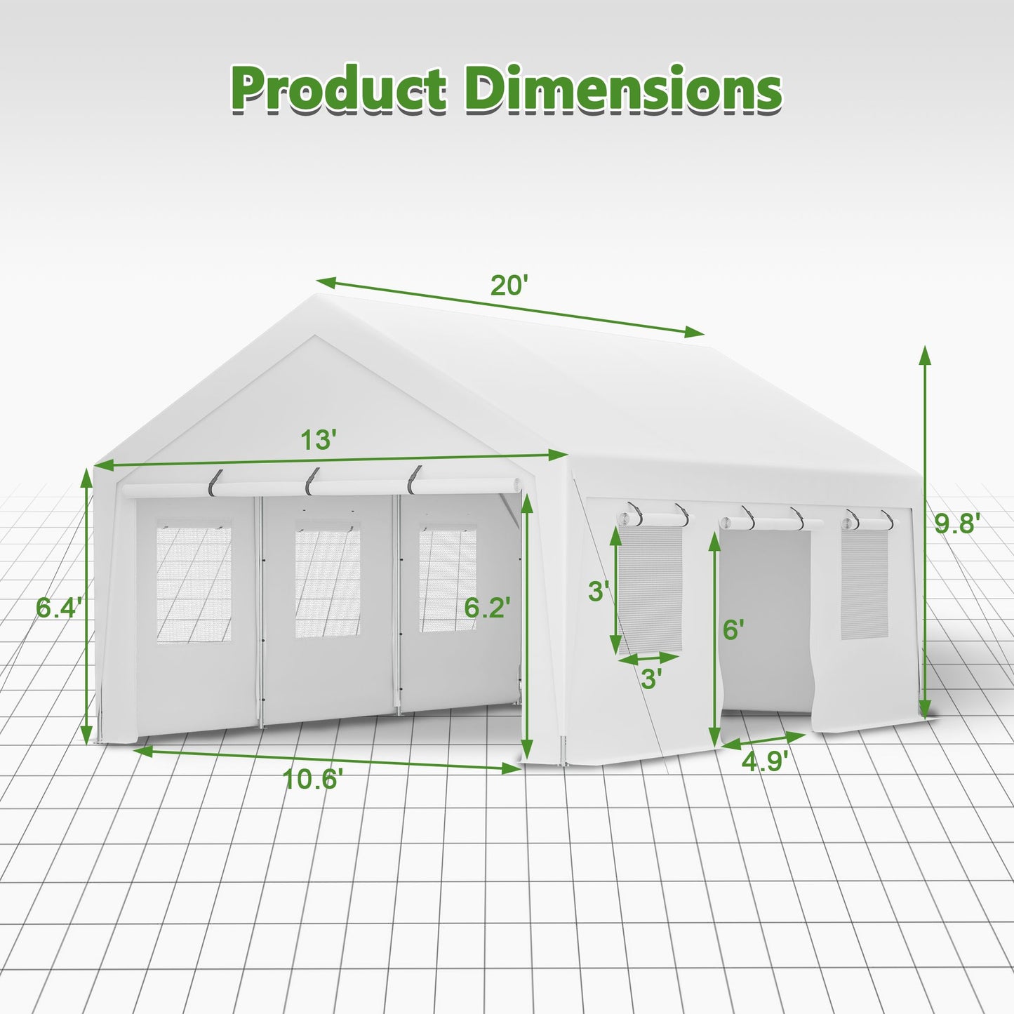 13‘ x20’ Extra-Large Heavy Duty Carport Tent with Removable Sidewalls