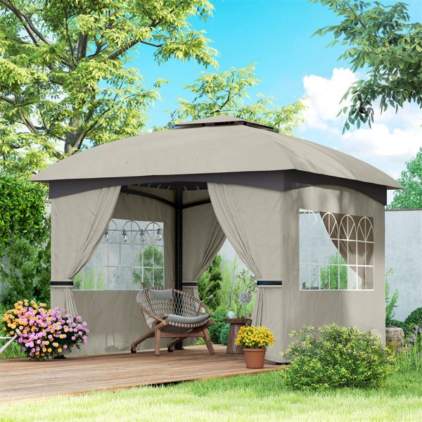 13.8‘ x13.8 ’ Outdoor Gazebo with Two-Tier Roof and UV Protection