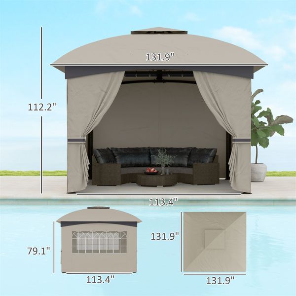 13.8‘ x13.8 ’ Outdoor Gazebo with Two-Tier Roof and UV Protection