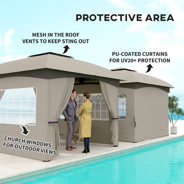 13.8‘ x13.8 ’ Outdoor Gazebo with Two-Tier Roof and UV Protection