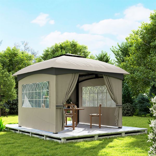 13.8‘ x13.8 ’ Outdoor Gazebo with Two-Tier Roof and UV Protection