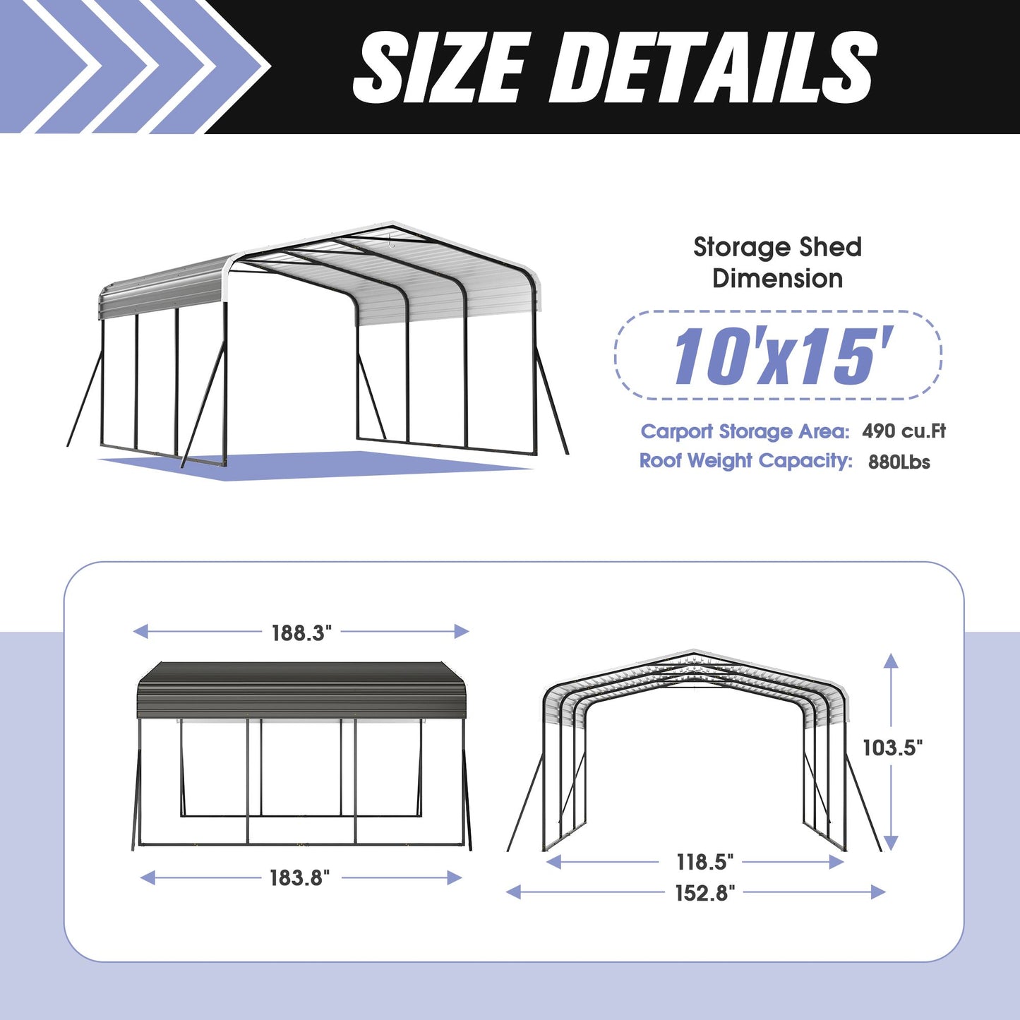 15' x 12' Metal Carport Outdoor Heavy Duty for Backyard