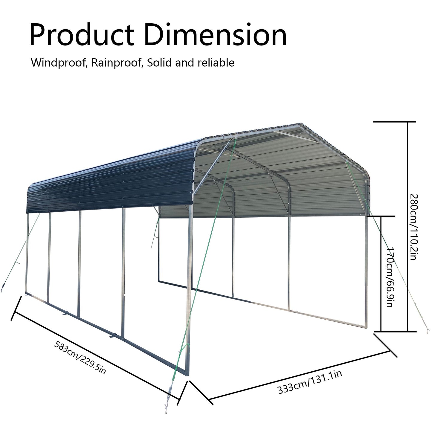 19' x 11' Metal Carport Garage with Galvanized Steel Roof