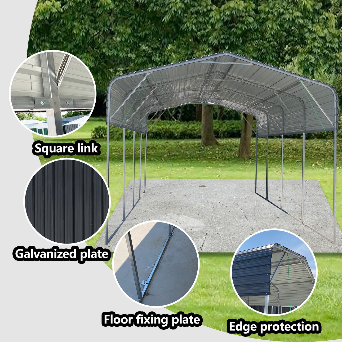 19' x 11' Metal Carport Garage with Galvanized Steel Roof