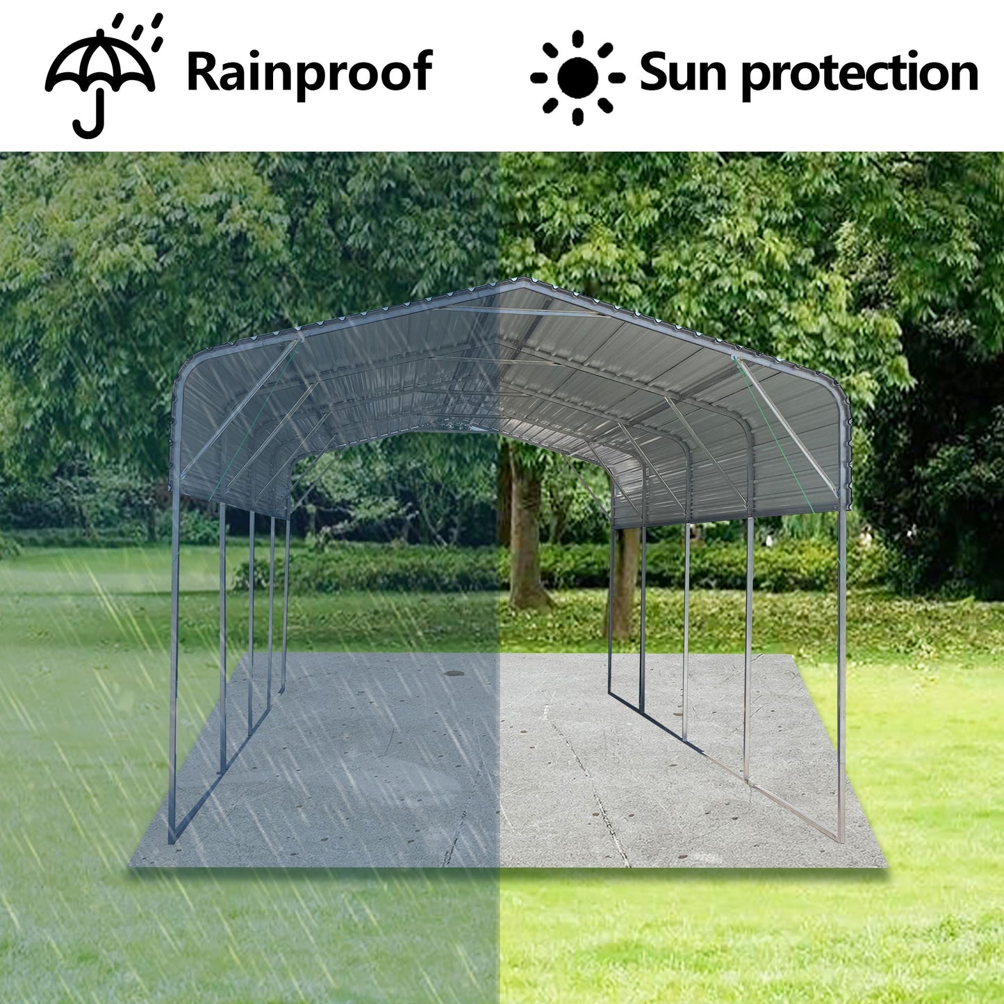 19' x 11' Metal Carport Garage with Galvanized Steel Roof