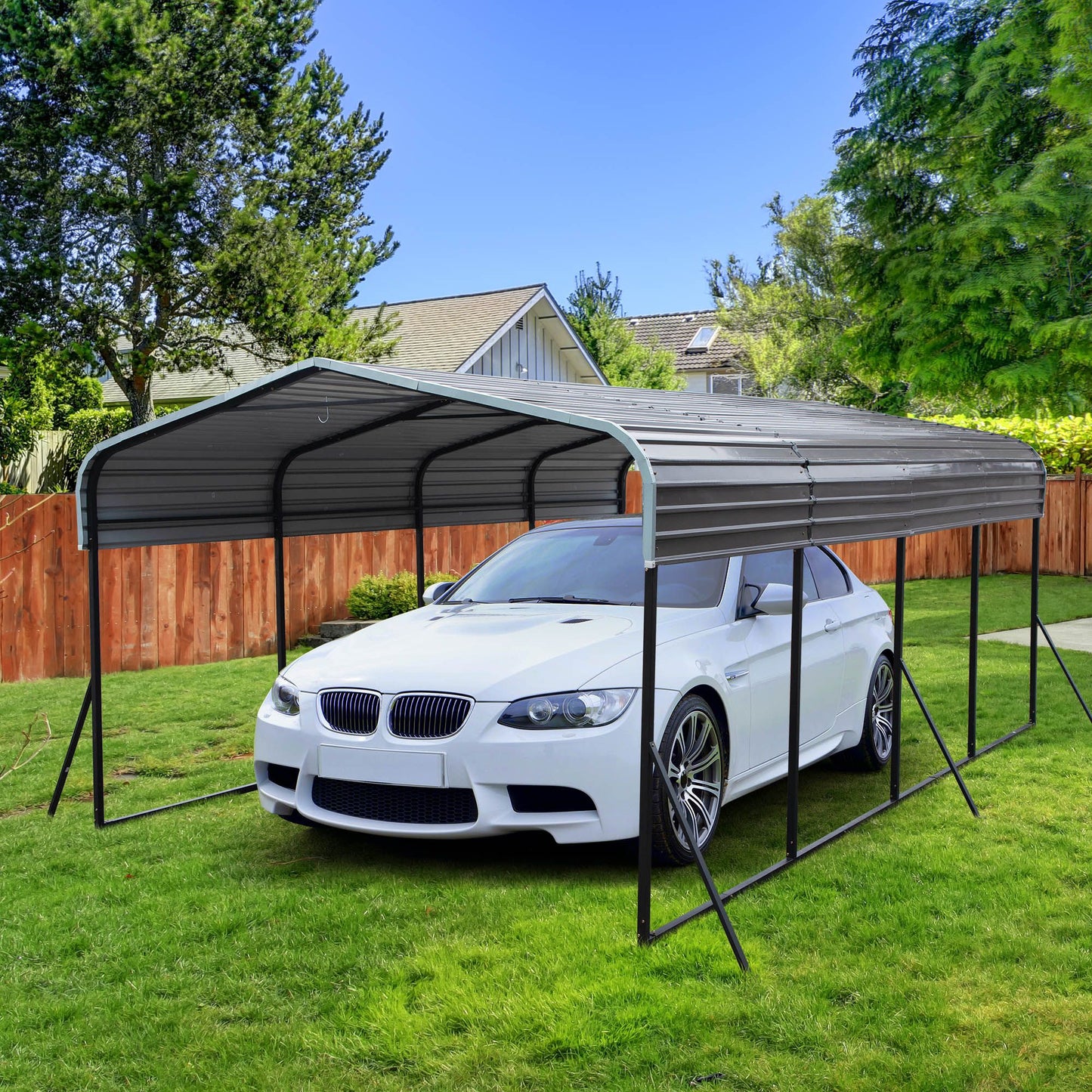 19.5' x 15' Heavy Duty Outdoor Carport, Black, for Backyard Shelter