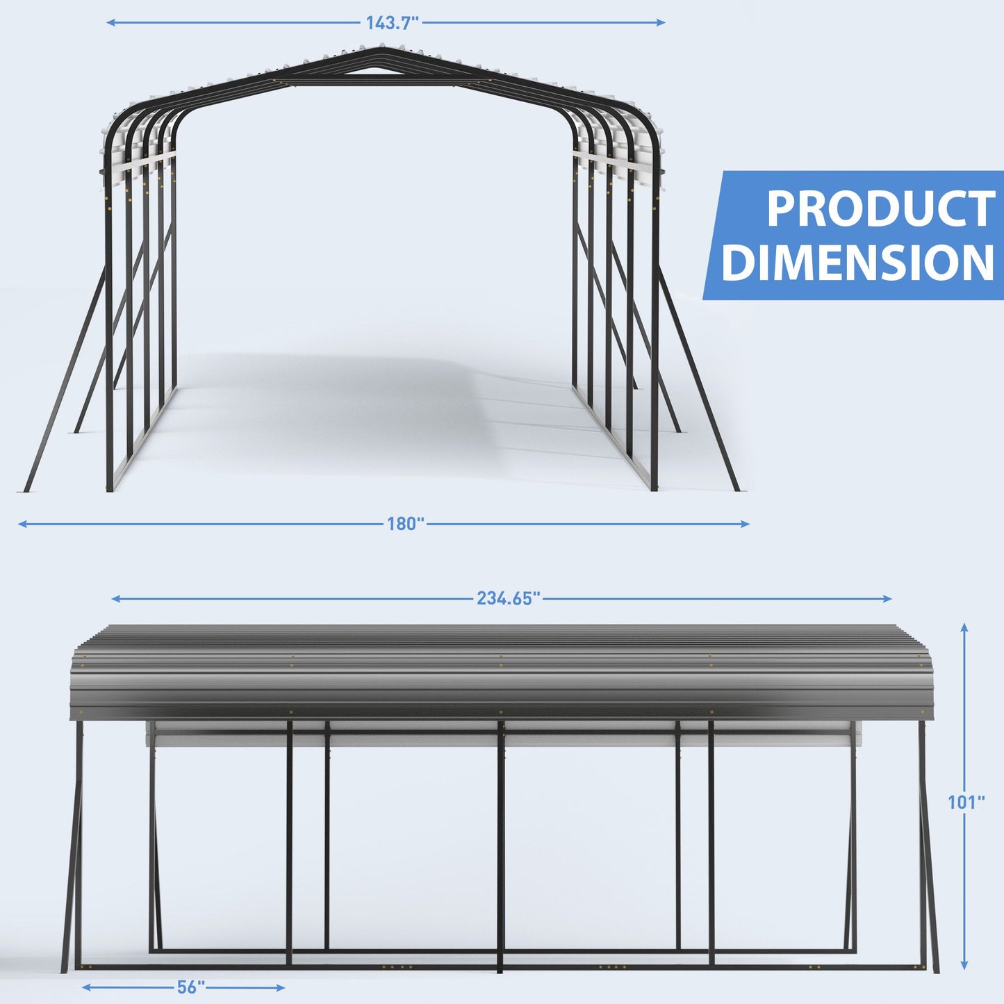 19.5' x 15' Heavy Duty Outdoor Carport, Black, for Backyard Shelter