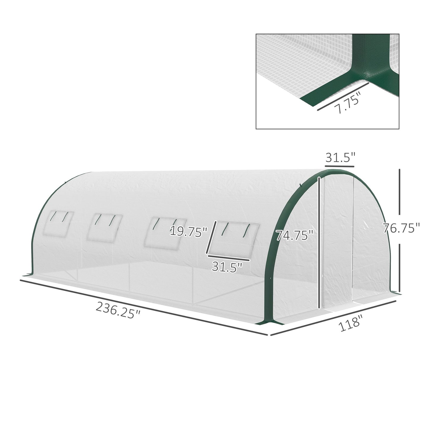 20' x 10' Polytunnel Greenhouse, Galvanized Steel Frame, PE Cover, Hinged Door