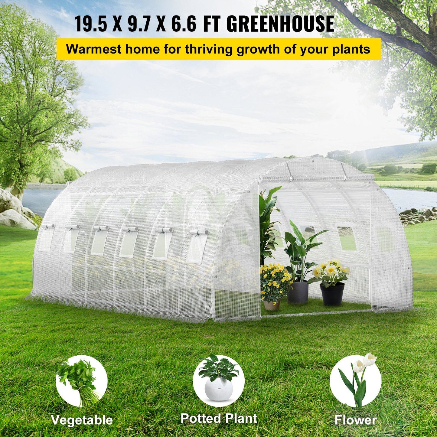 20' x 10' Tunnel Greenhouse, Heavy-Duty & Weatherproof Design