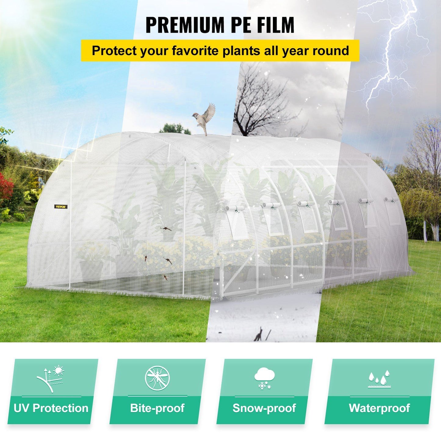 20' x 10' Tunnel Greenhouse, Heavy-Duty & Weatherproof Design
