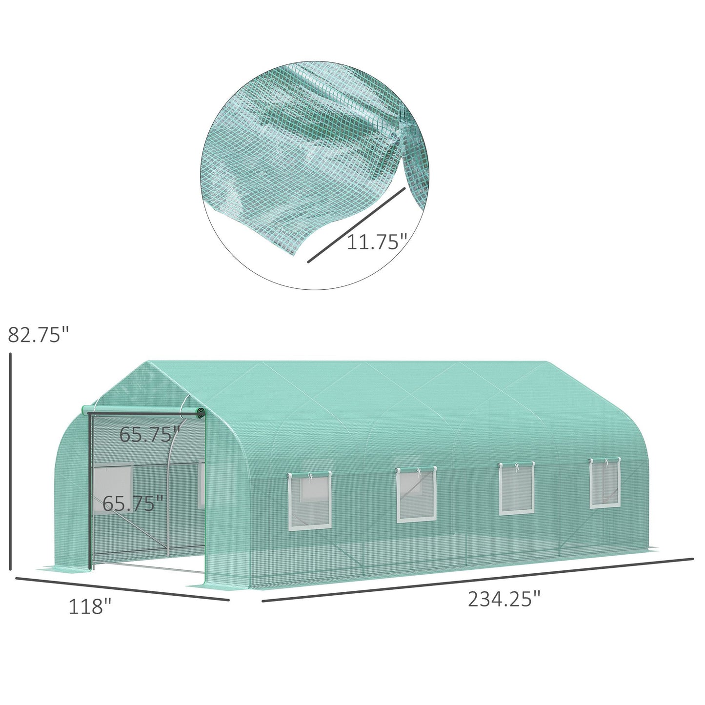 20' x 10' Walk-In Greenhouse, Durable Steel Frame, Green PE Cover