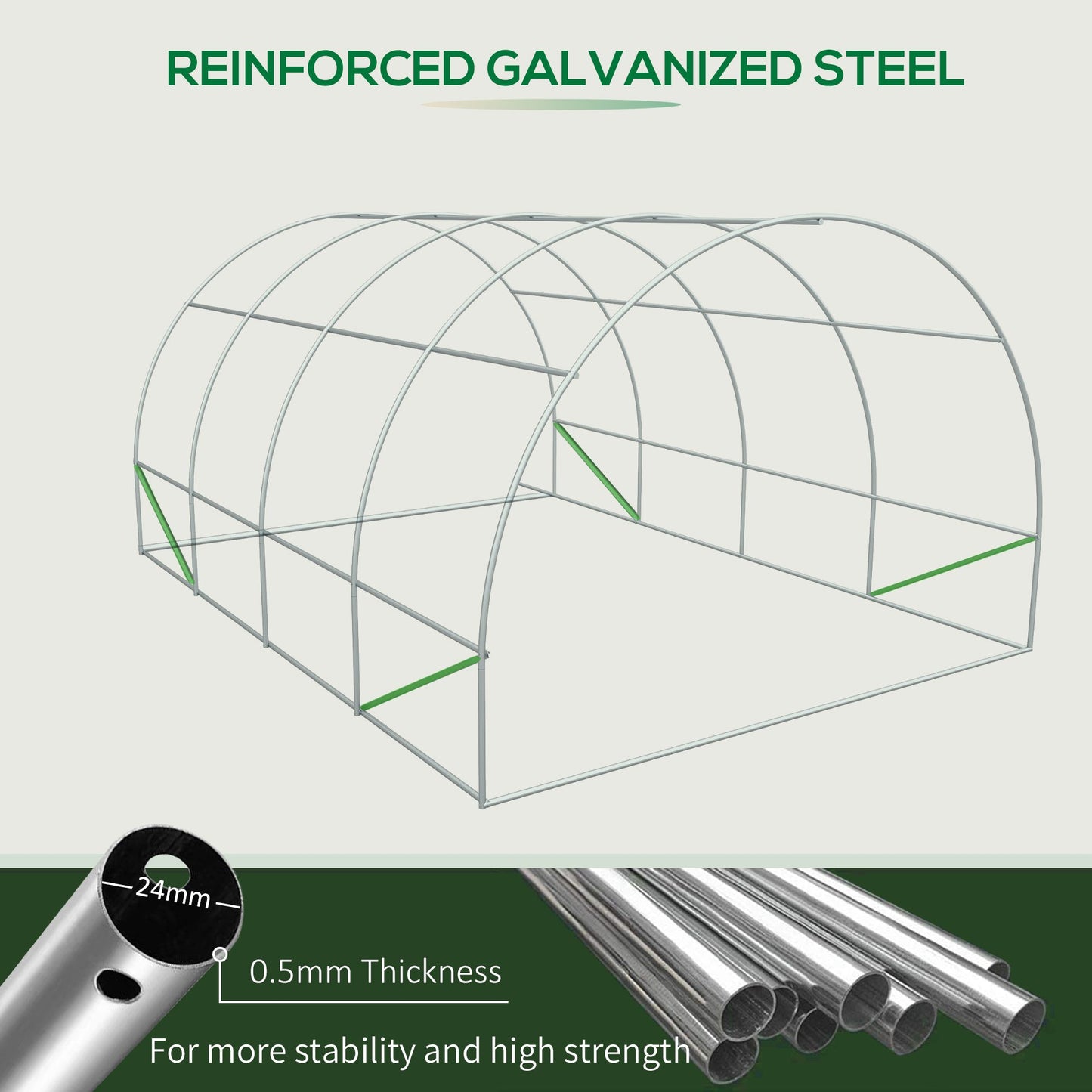 20' x 10' Walk-In Greenhouse, Durable Steel Frame, Green PE Cover
