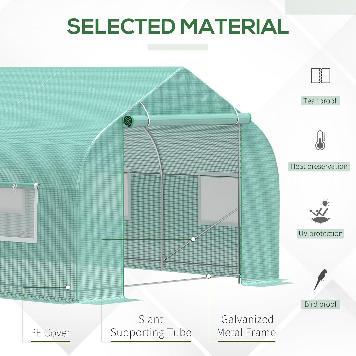 20' x 10' Walk-In Greenhouse, Durable Steel Frame, Green PE Cover