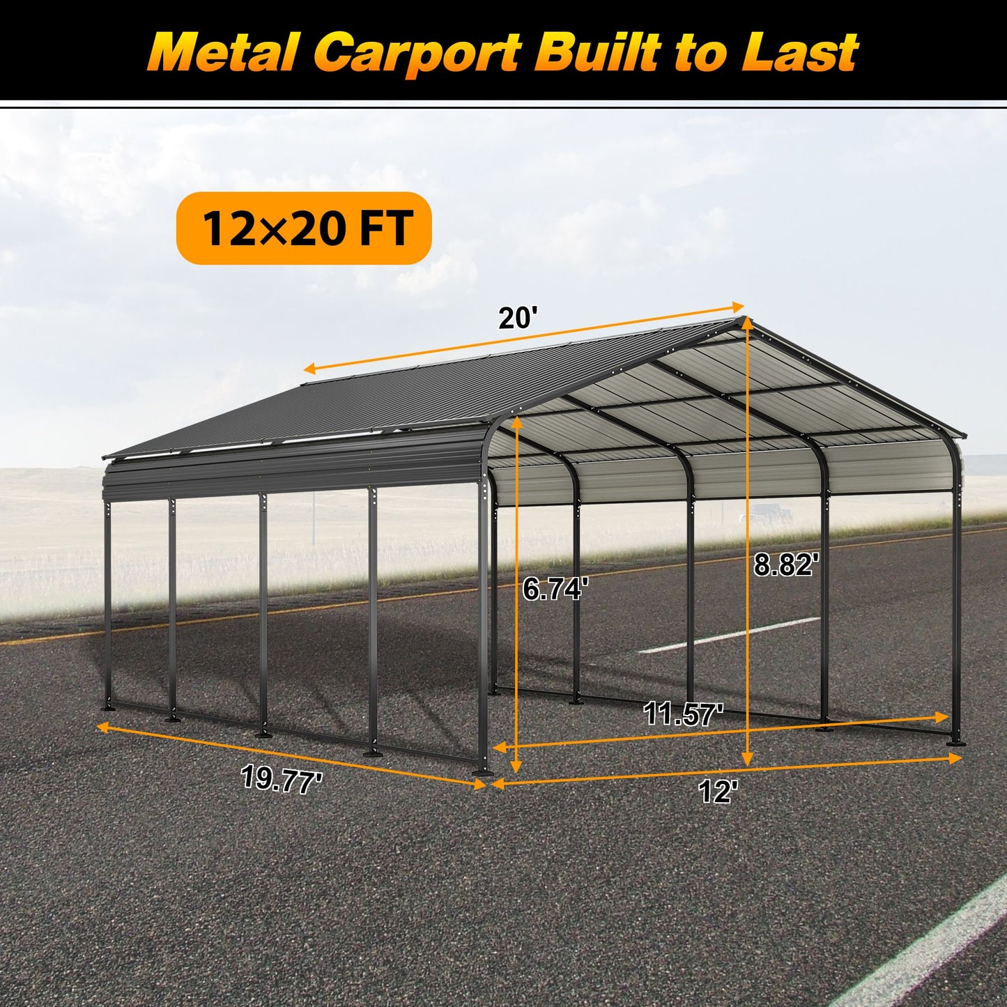 20' x 12' Metal Carport, Heavy Duty Outdoor Galvanized Car Shelter, Boats, Trucks, and SUVs