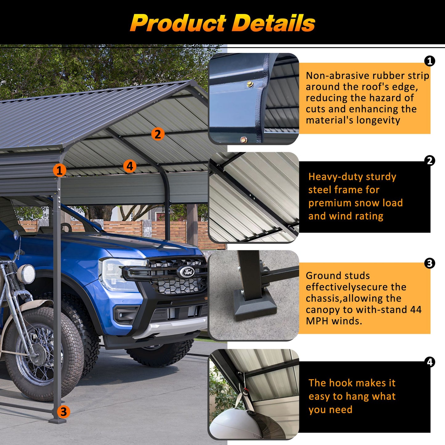 20' x 12' Metal Carport, Heavy Duty Outdoor Galvanized Car Shelter, Boats, Trucks, and SUVs