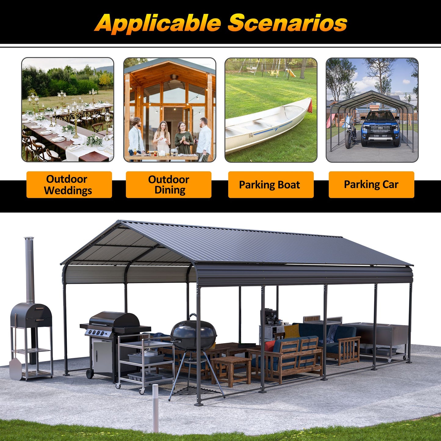 20' x 12' Metal Carport, Heavy Duty Outdoor Galvanized Car Shelter, Boats, Trucks, and SUVs