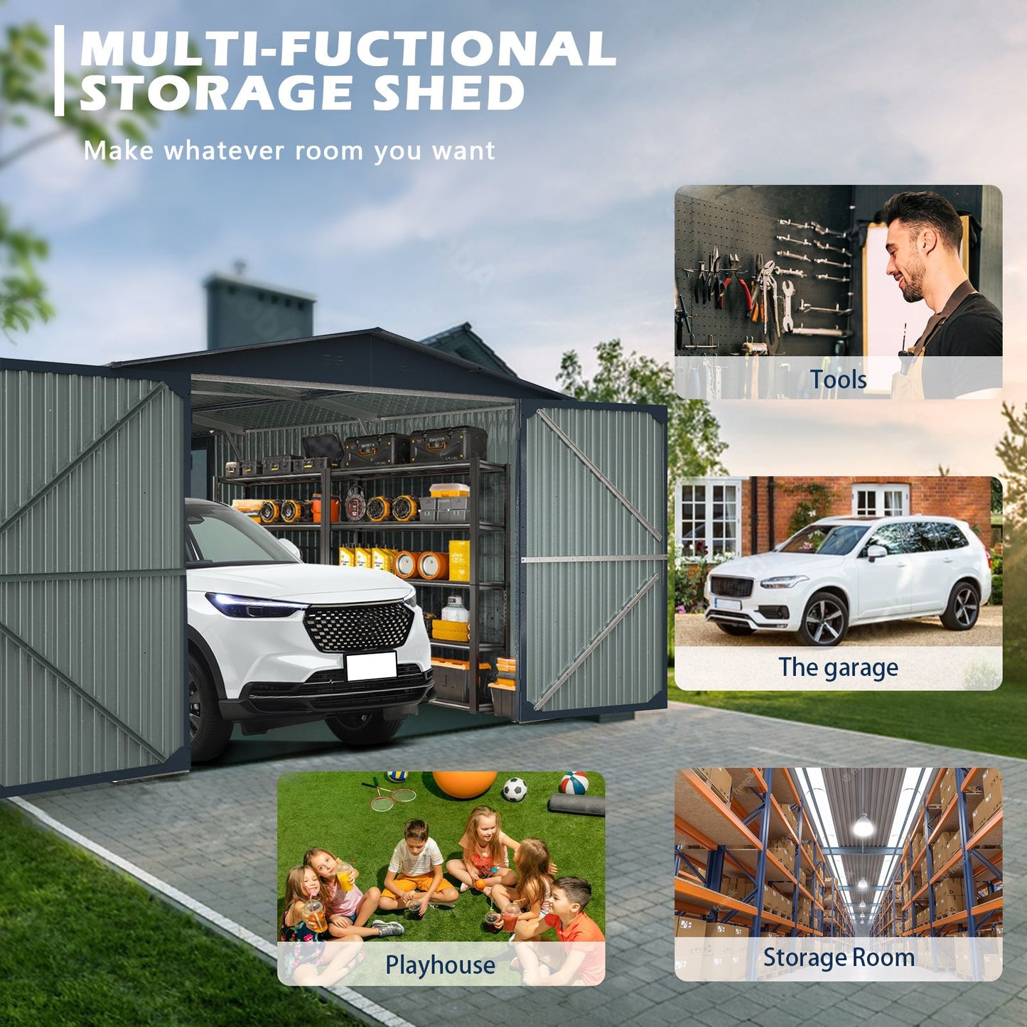 20' x 13' Outdoor Storage Shed, Spacious Walk-In Design