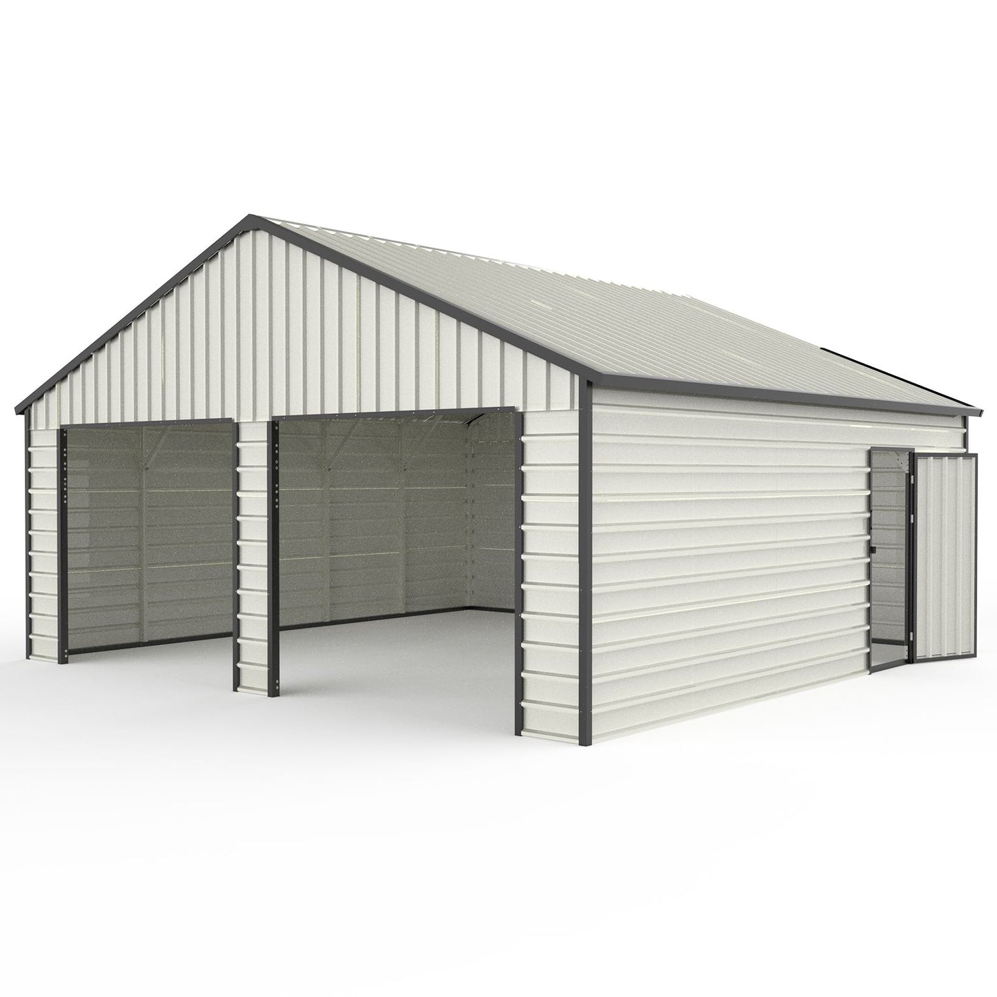 23' x 22' Metal Storage Shed w/ Double Door Garage & Side Entry Door, 500 sq-ft Space