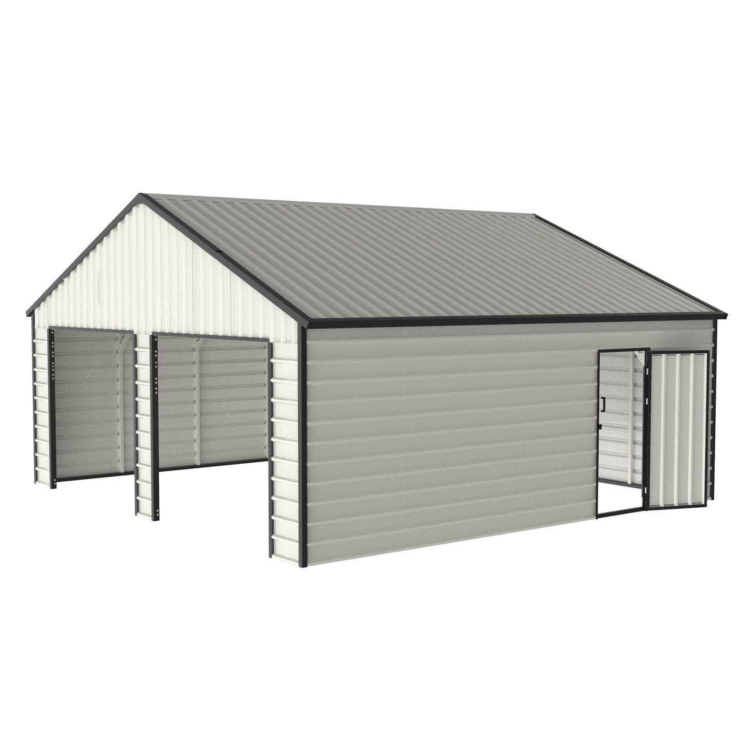 23' x 22' Metal Storage Shed w/ Double Door Garage & Side Entry Door, 500 sq-ft Space