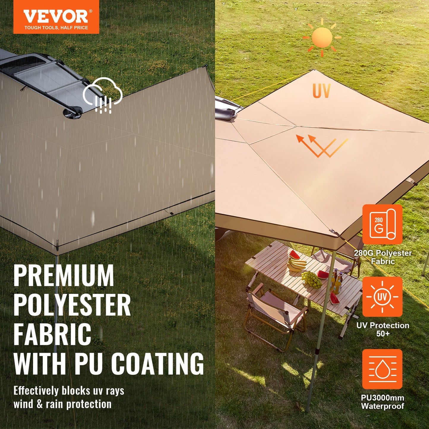 270° Vehicle Awning, 8.2ft Height, UV & Waterproof Car Awning
