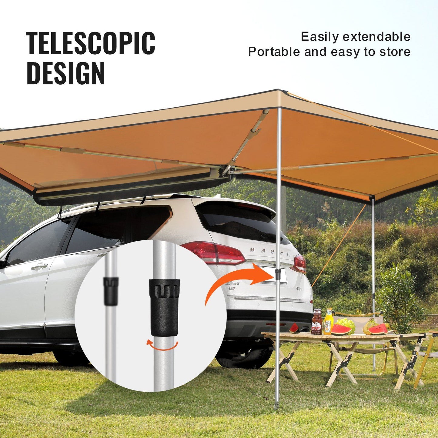 270° Vehicle Awning, 8.2ft Height, UV & Waterproof Car Awning
