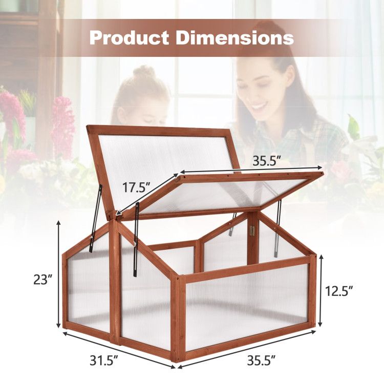 3' x 2.5' Solid Wood Folding Plant Box, Polycarbonate Glazing, Adjustable Top