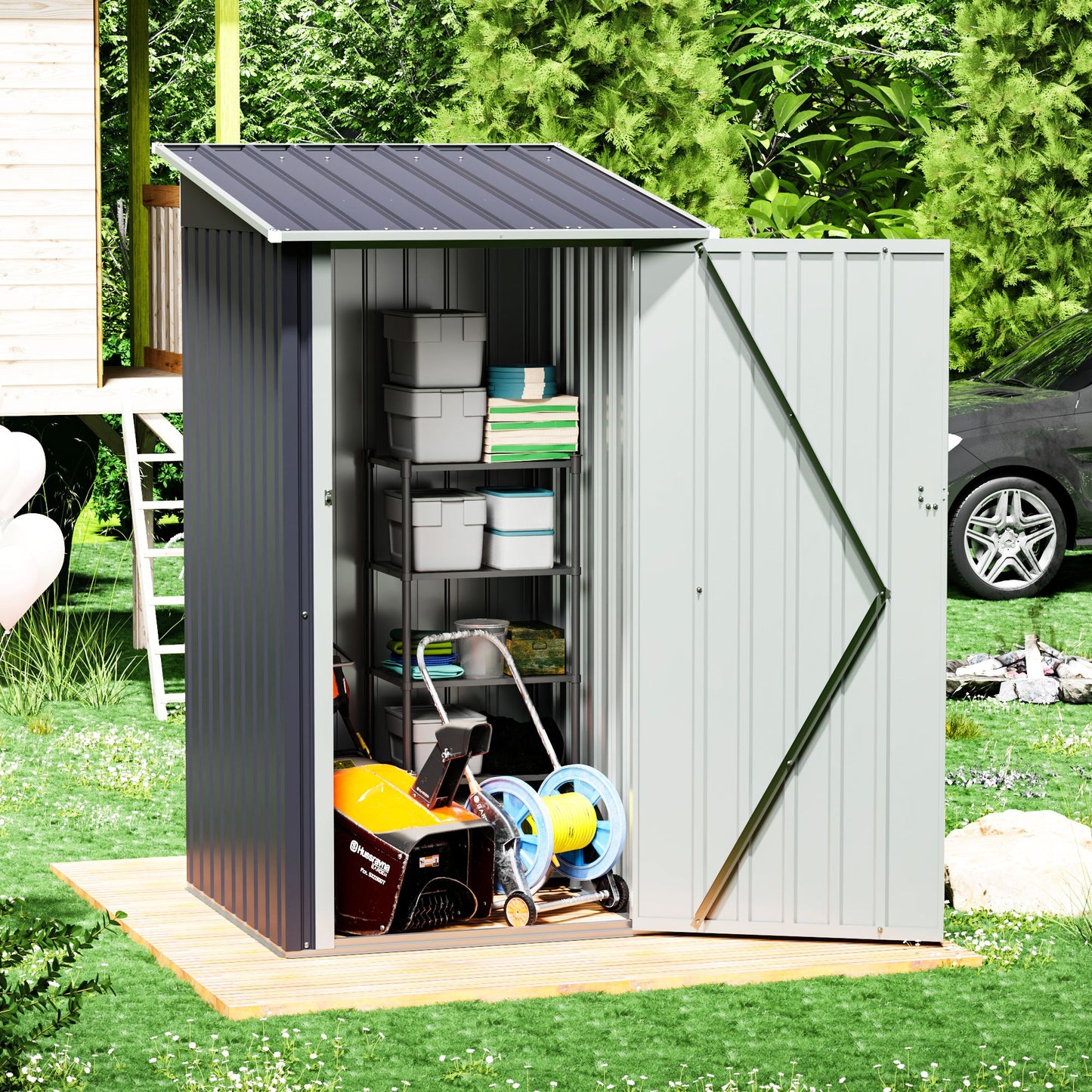 3' x 3' Metal Outdoor Storage Shed with Sloped Roof & Lockable Door