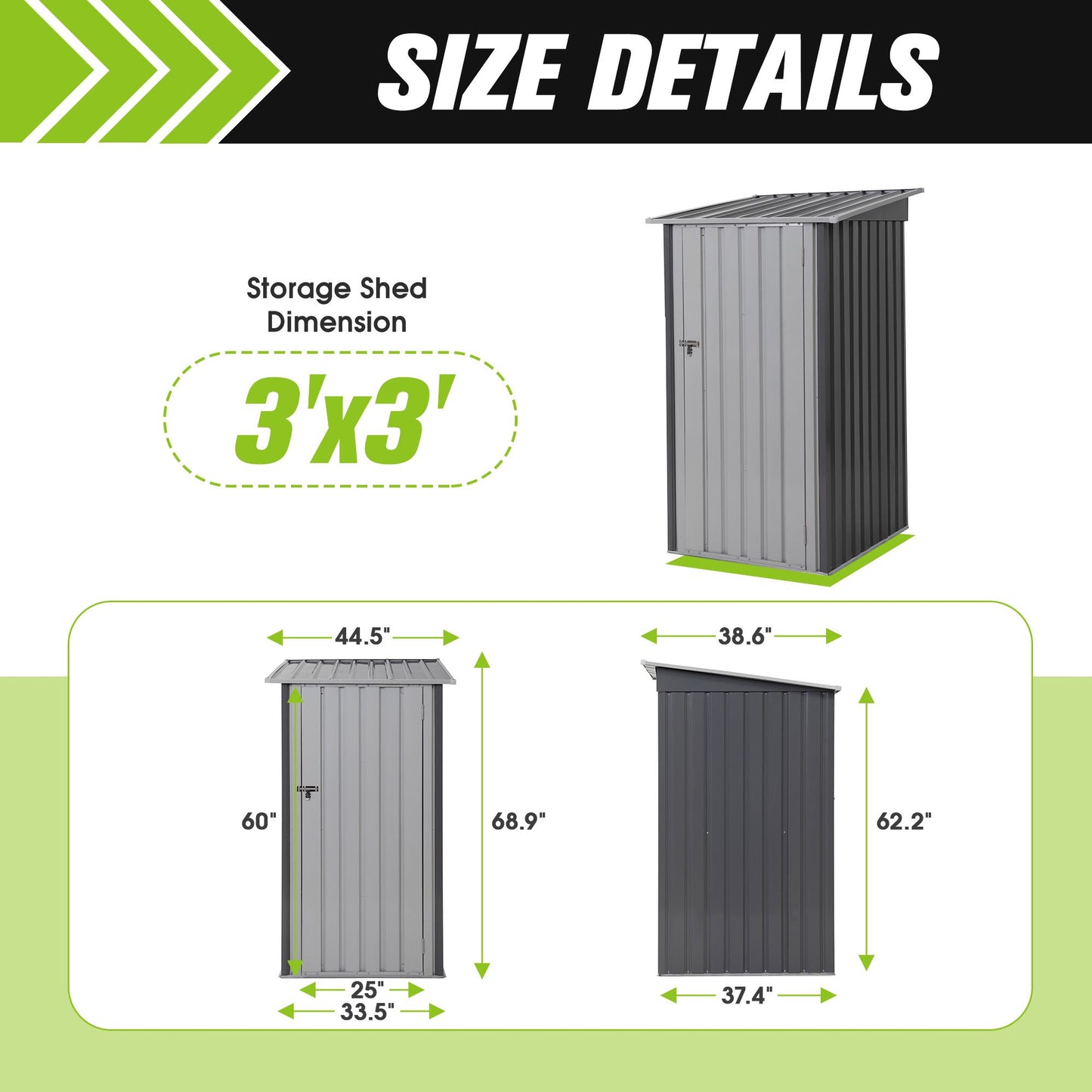 3' x 3' Metal Outdoor Storage Shed with Sloped Roof & Lockable Door