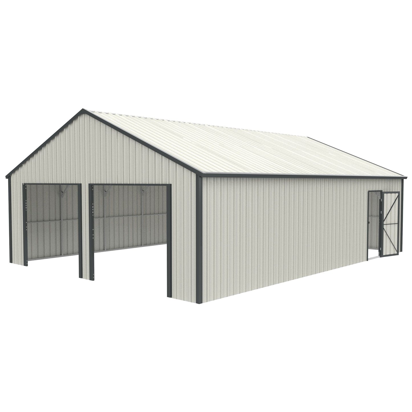 33' x 25' Metal Storage Shed w/ Double Door Garage & Side Entry Door