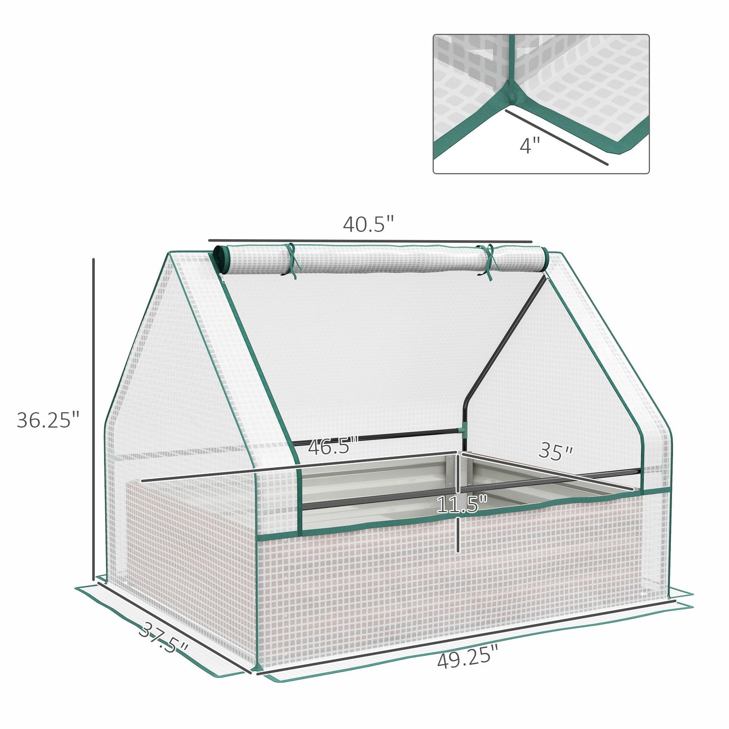 4' x 3' Raised Planter Greenhouse, 2-in-1 Set for Outdoor Gardening