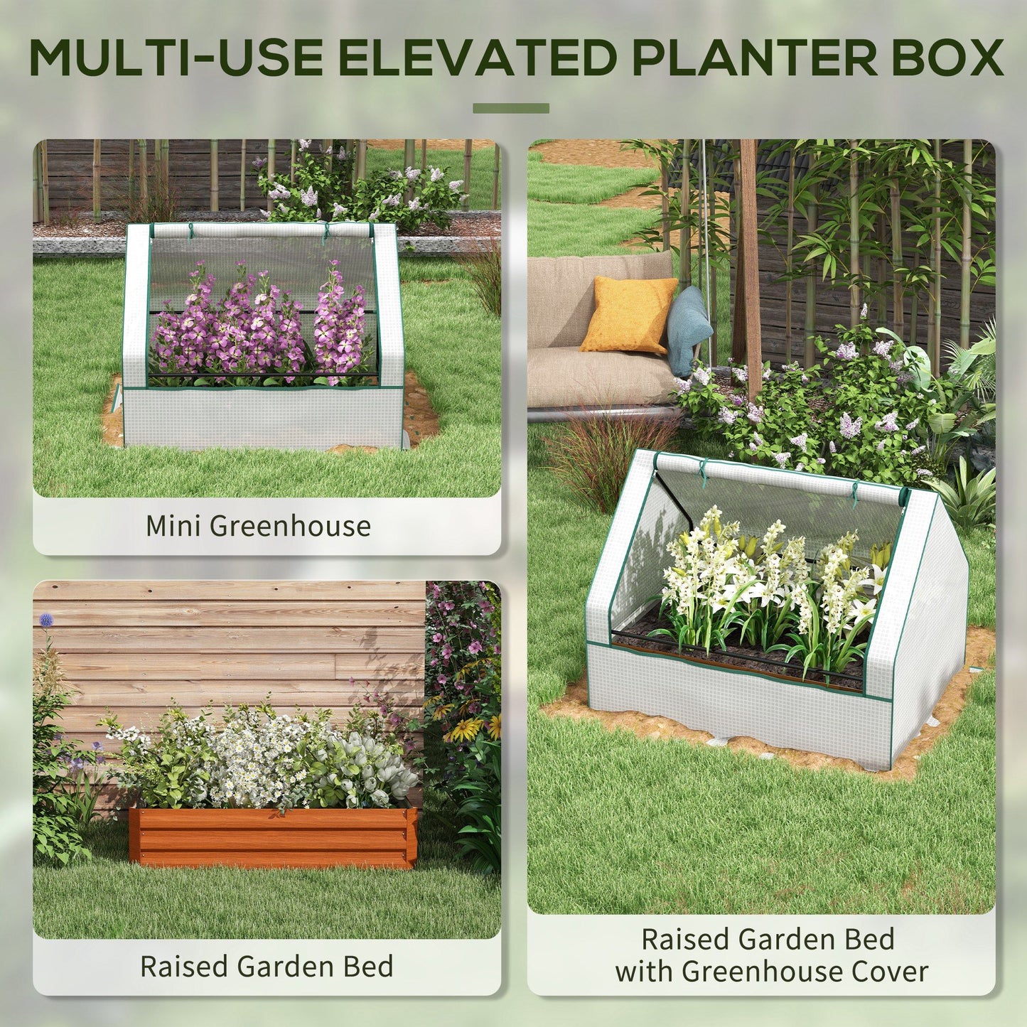 4' x 3' Raised Planter Greenhouse, 2-in-1 Set for Outdoor Gardening