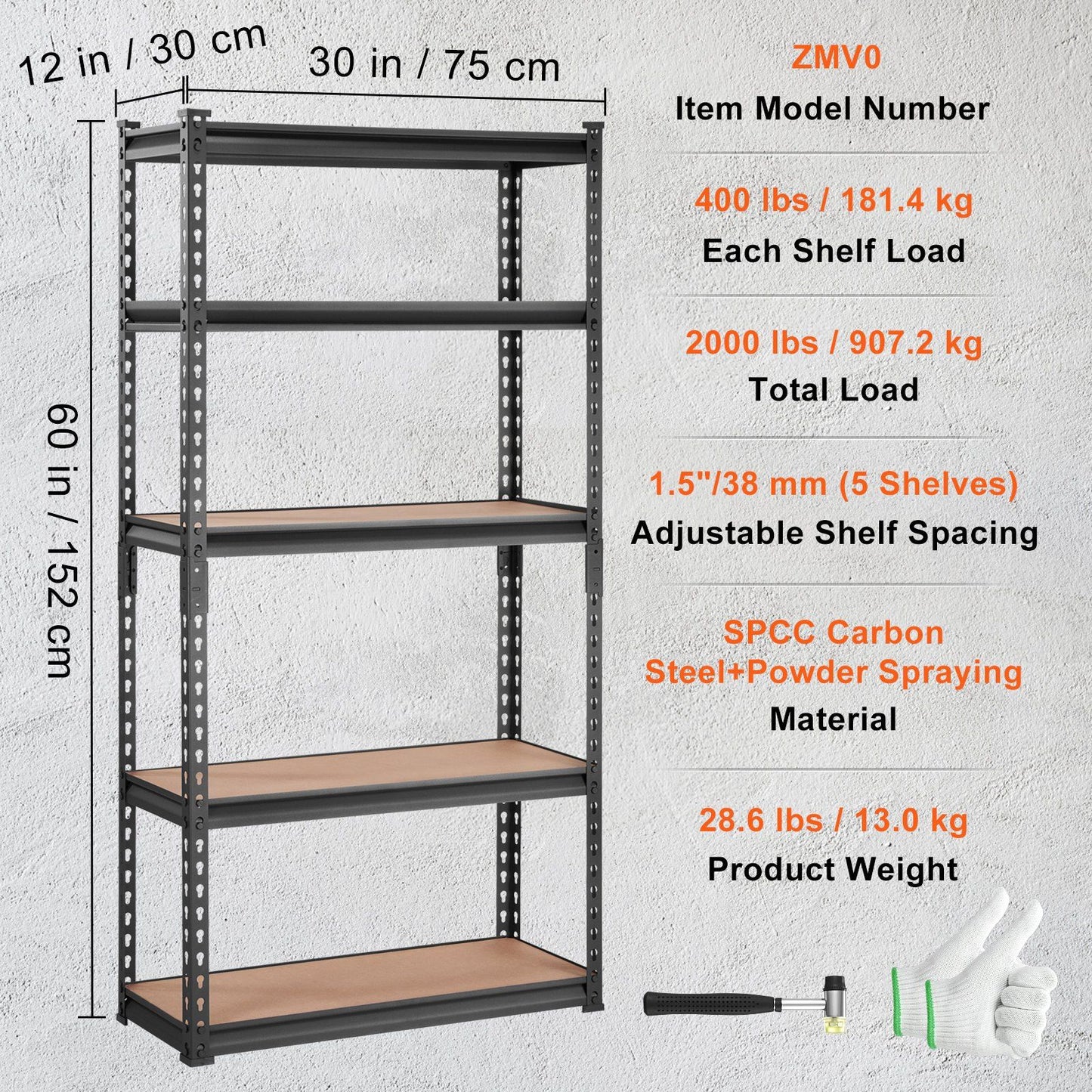 5-Tier Storage Shelving Unit Adjustable, 2000 lbs Capacity, Heavy Duty Garage Shelves, Metal Organizer Utility Rack
