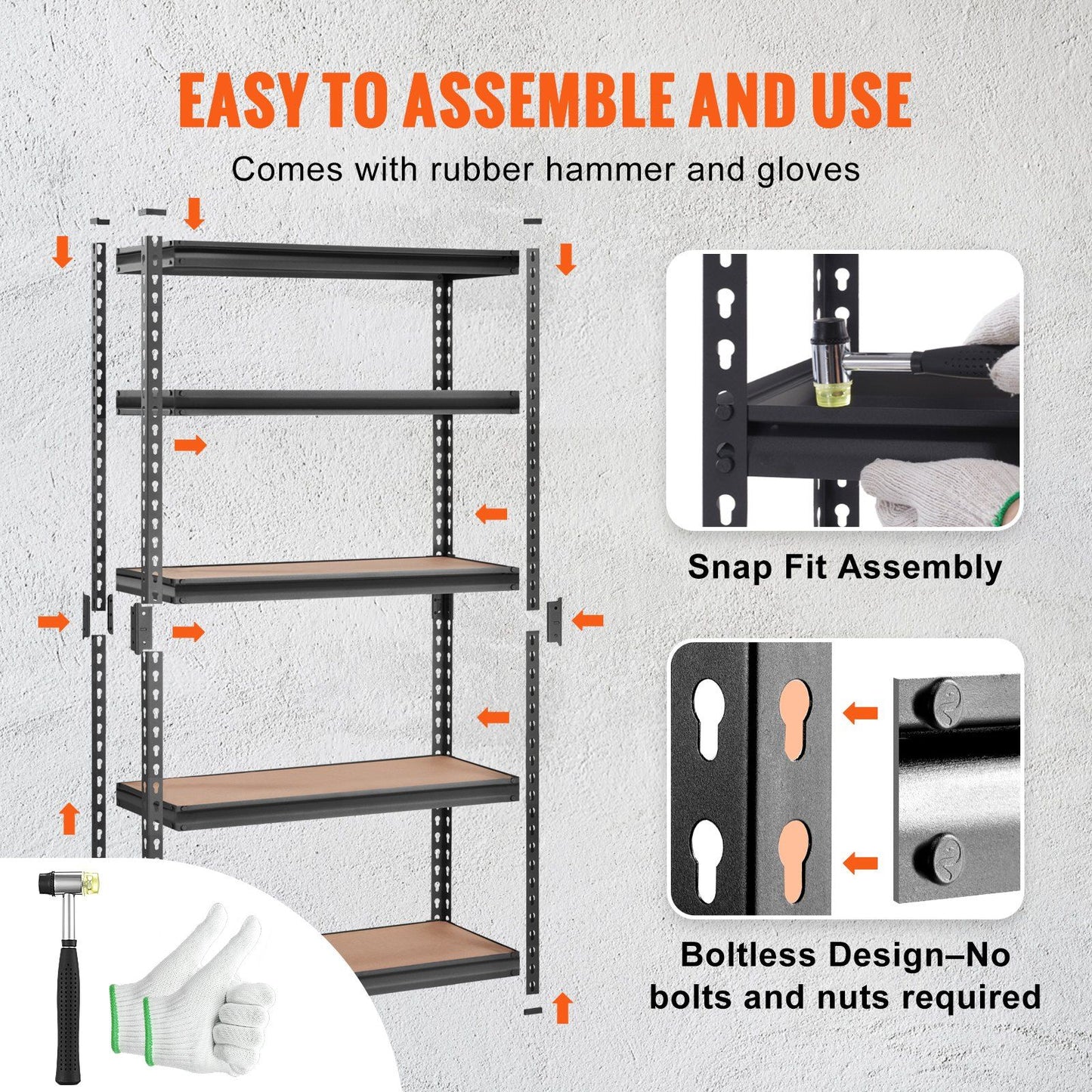 5-Tier Storage Shelving Unit Adjustable, 2000 lbs Capacity, Heavy Duty Garage Shelves, Metal Organizer Utility Rack
