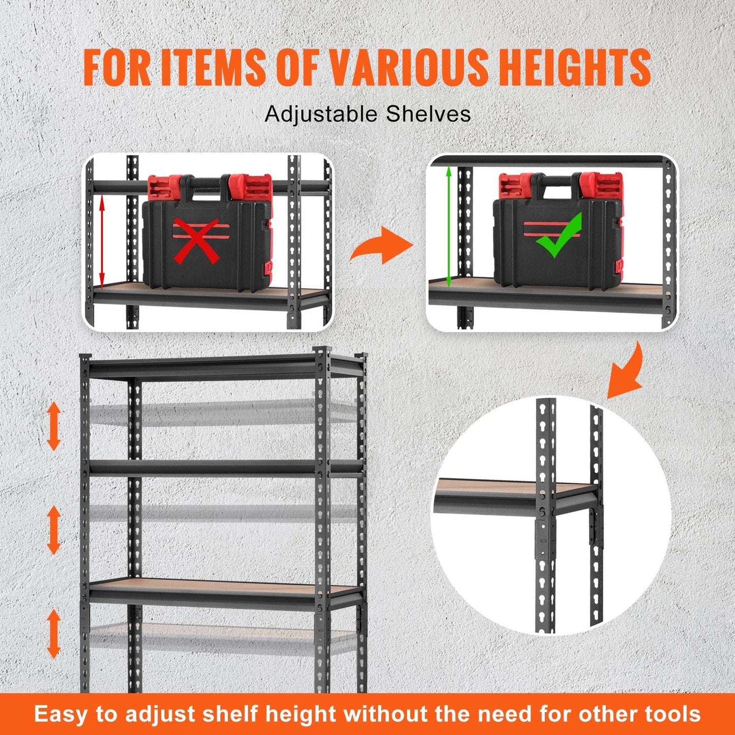5-Tier Storage Shelving Unit Adjustable, 2000 lbs Capacity, Heavy Duty Garage Shelves, Metal Organizer Utility Rack